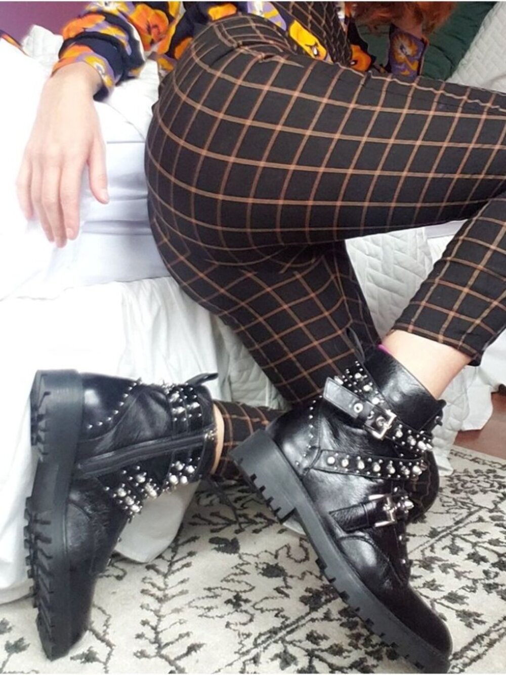 Zara Basic Collection Black Studded Crystal Lace-Up Leather Moto Combat Boots 37